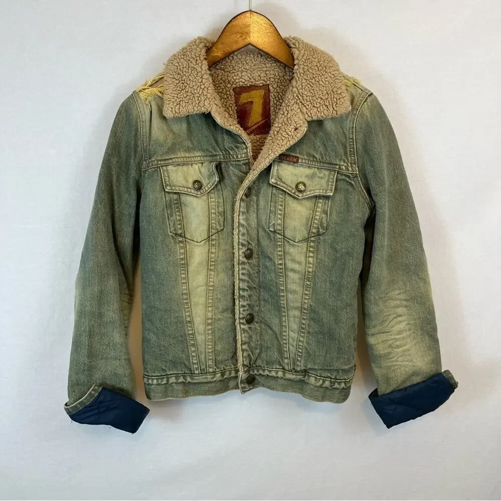 7 For All Mankind Vintage Y2K Sherpa Denim Jacket Womens Small Western